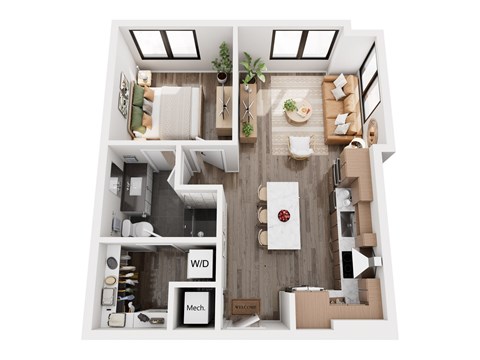 Floor plan for 1 bed, 1 bath, 641 sqft